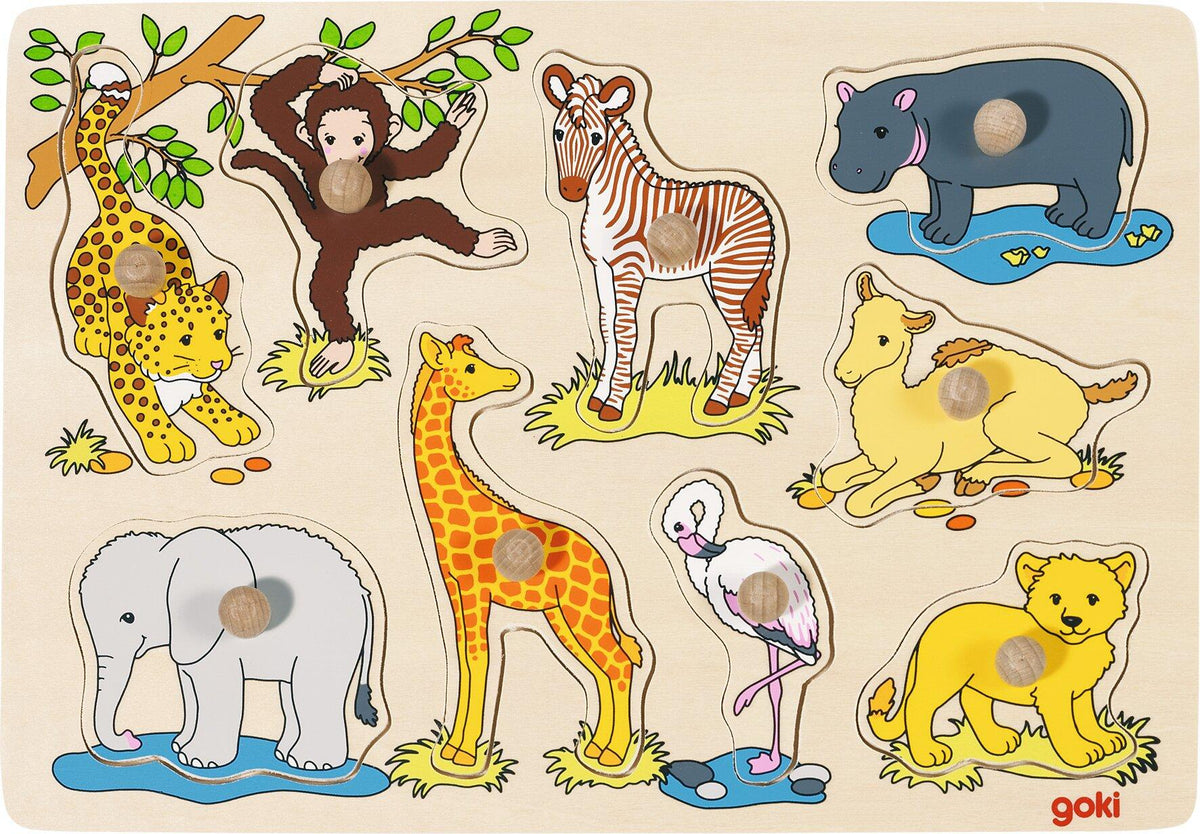 Steckpuzzle Afrikanische Tierkinder mit Löwe und Giraffe – Ansicht