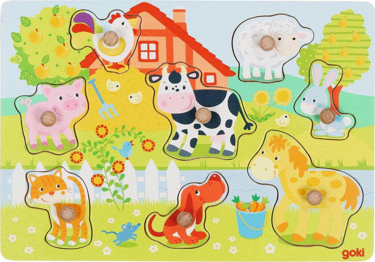 Steckpuzzle Bauernhoftiere mit Schaf, Pferd und Hund