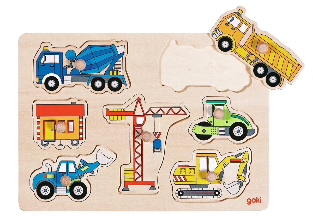 Steckpuzzle Baufahrzeuge mit Kran und Betonmischer – Ansicht