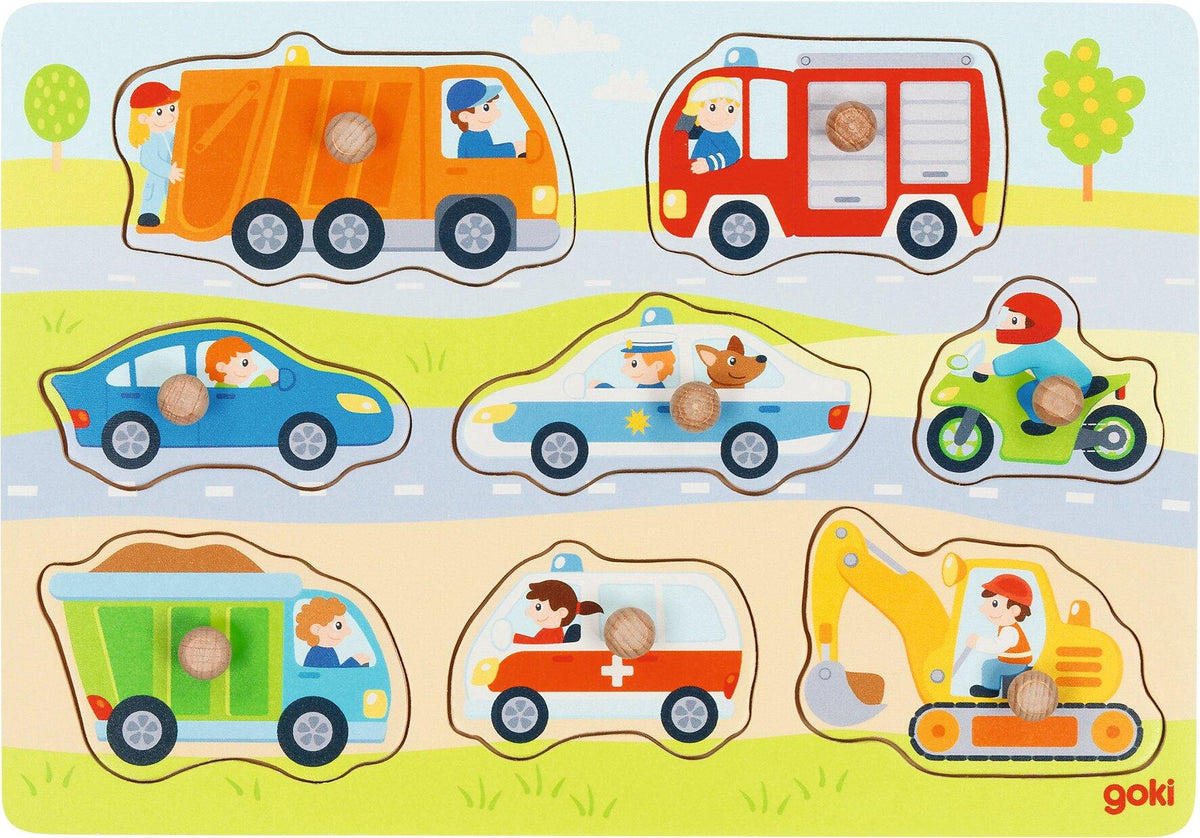 Steckpuzzle Fahrzeuge mit Müllwagen und Bagger von goki