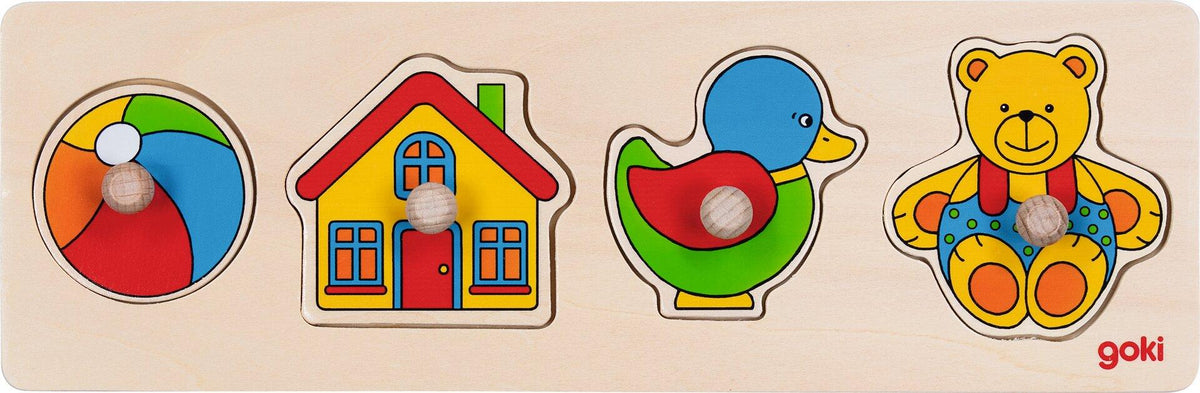 Steckpuzzle mit Ball, Haus, Ente und Teddybär von goki – Ansicht