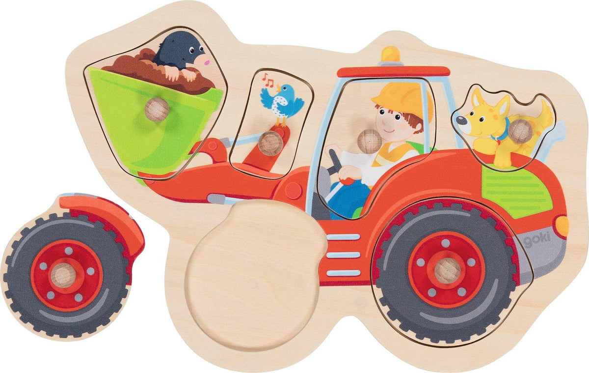 Steckpuzzle Schaufelbagger aus Holz mit sechs Teilen