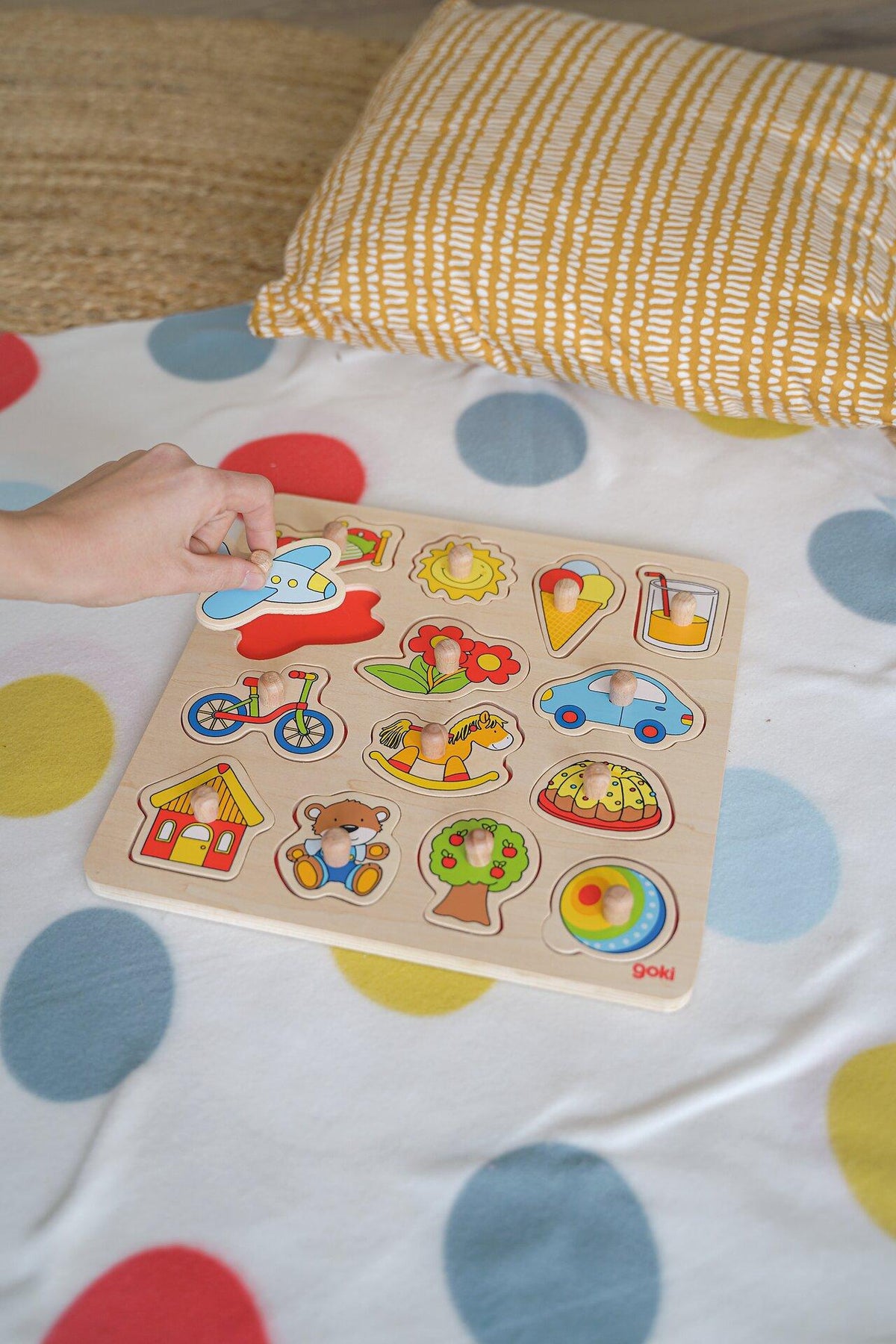 Steckpuzzle Schaukelpferd, Ball und Eistüte von goki – weitere Ansicht