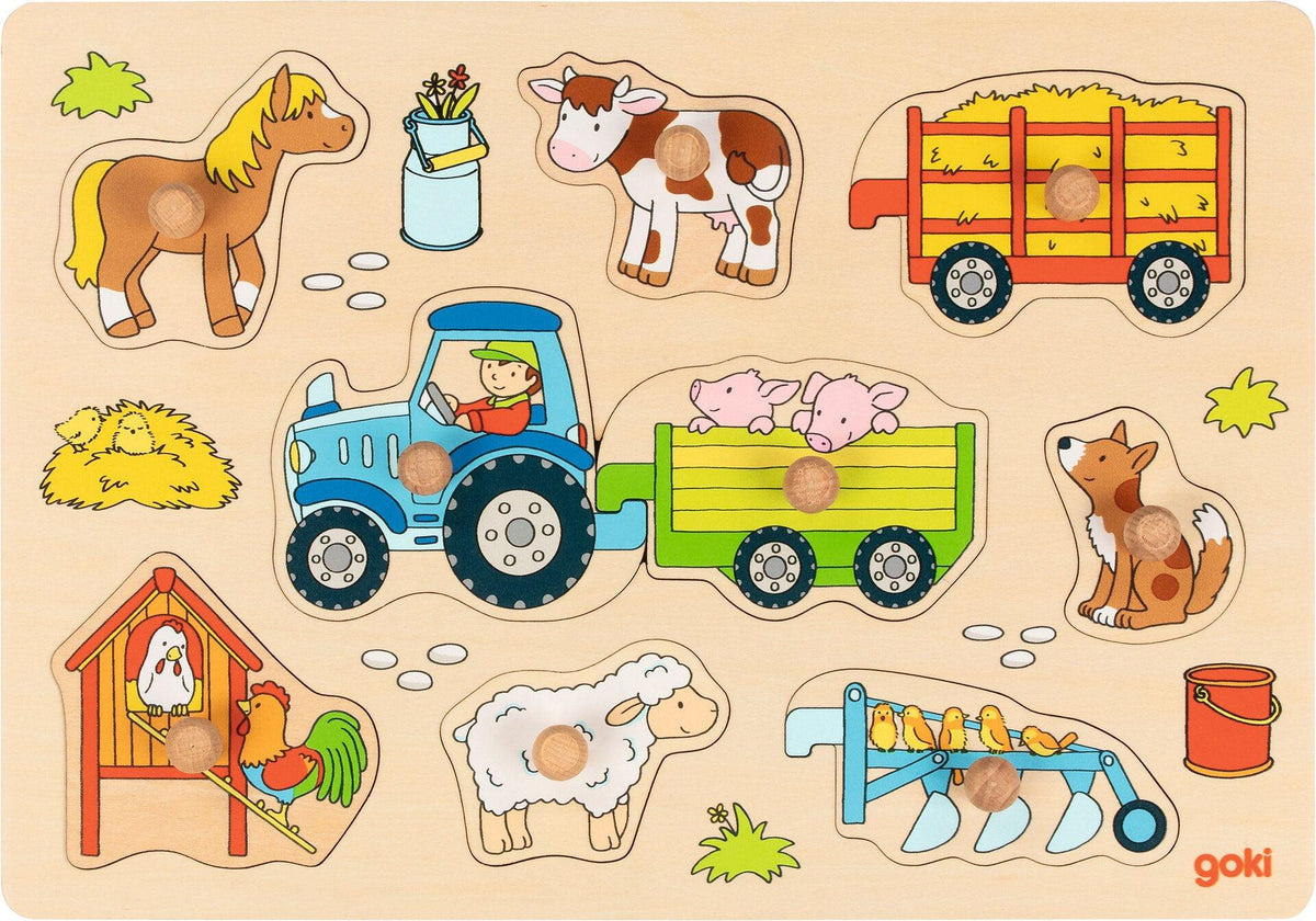 Steckpuzzle Traktor mit Anhängern und Hoftieren