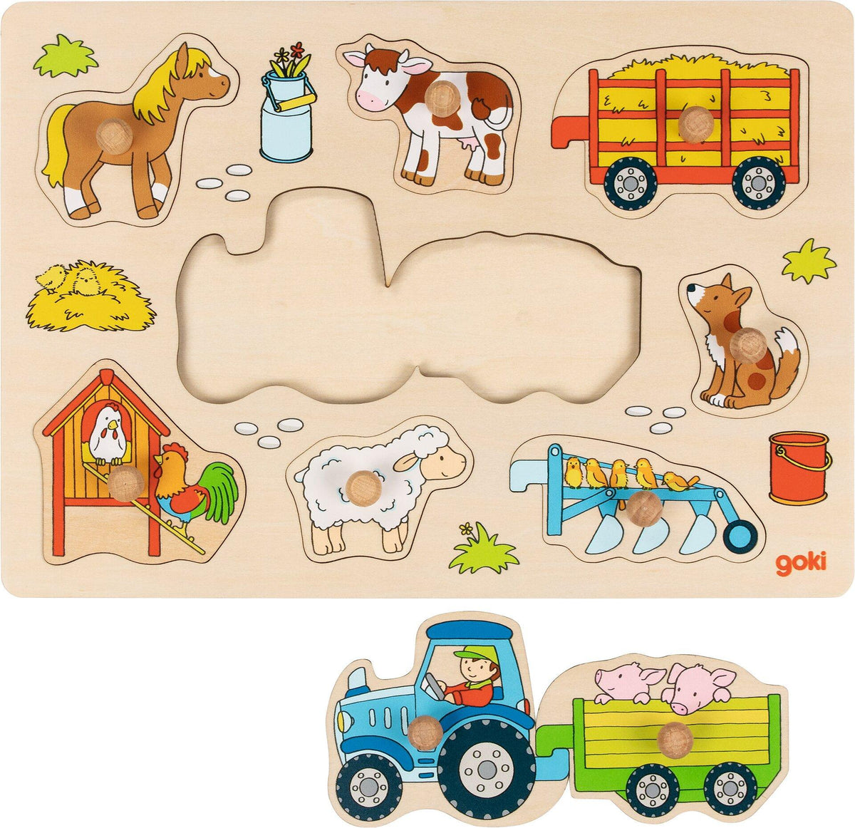 Steckpuzzle Traktor mit Anhängern und Hoftieren – weitere Ansicht