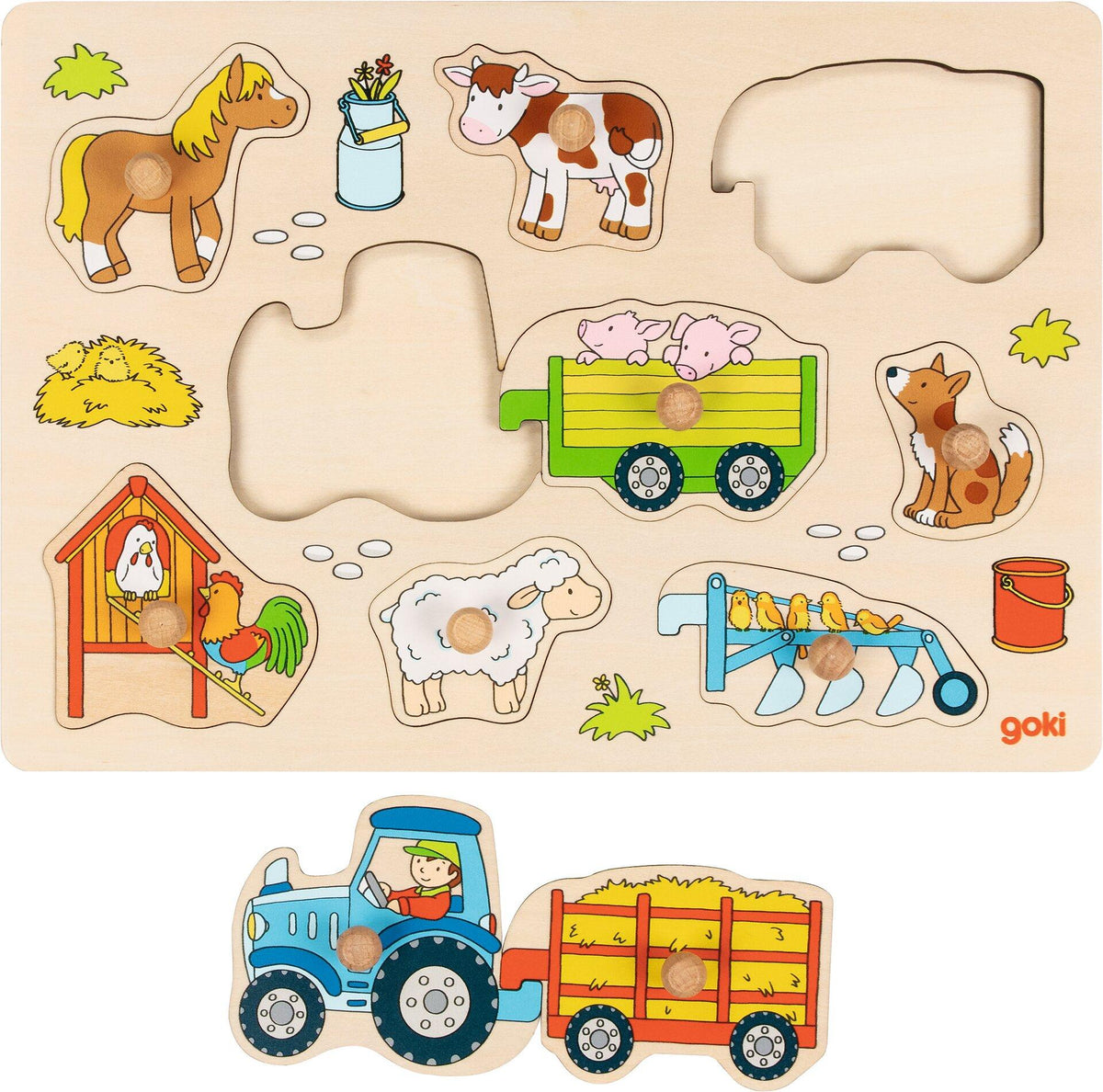 Steckpuzzle Traktor mit Anhängern und Hoftieren – weitere Ansicht