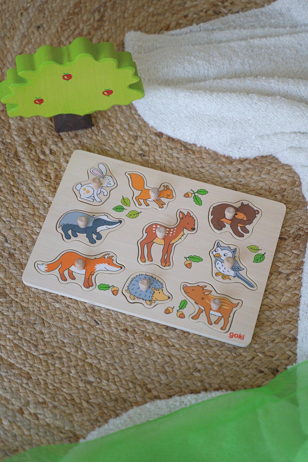 Steckpuzzle Waldtiere mit Fuchs, Igel und Eule von goki – weitere Ansicht