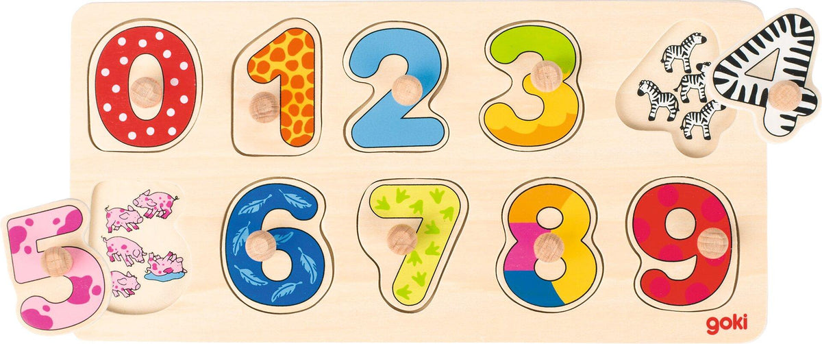 Steckpuzzle Zahlenreihe mit Zebras und Ferkeln von goki – Ansicht