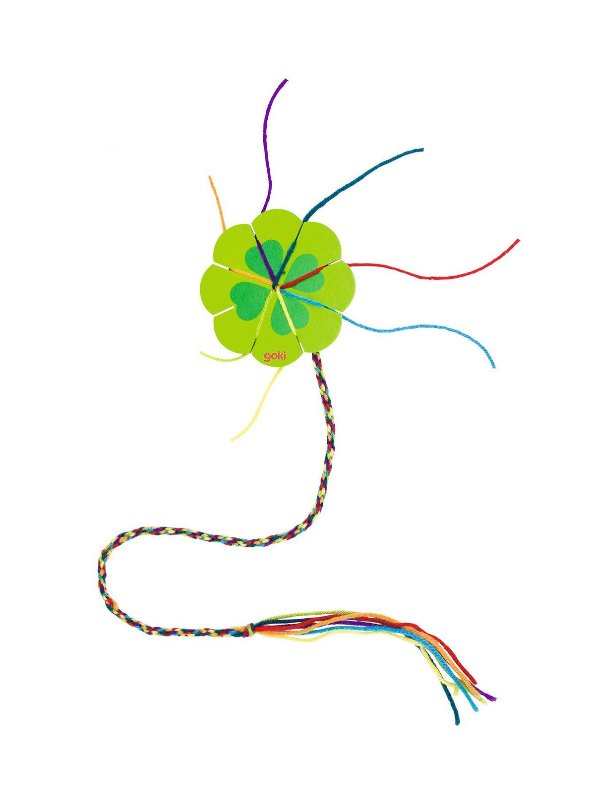 Strickklee und Strickblume aus Holz mit sieben Fäden – Detailansicht