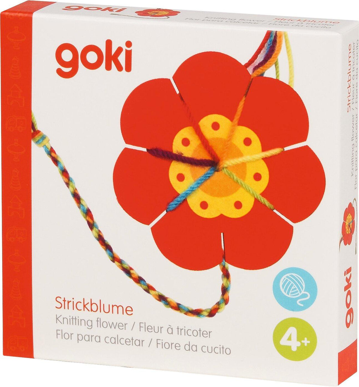 Strickklee und Strickblume aus Holz mit sieben Fäden – Rückansicht