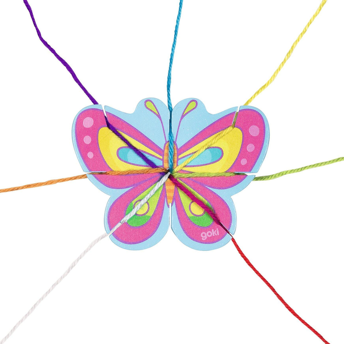 Strickschmetterling und Strickblume aus Holz und Wolle – Ansicht