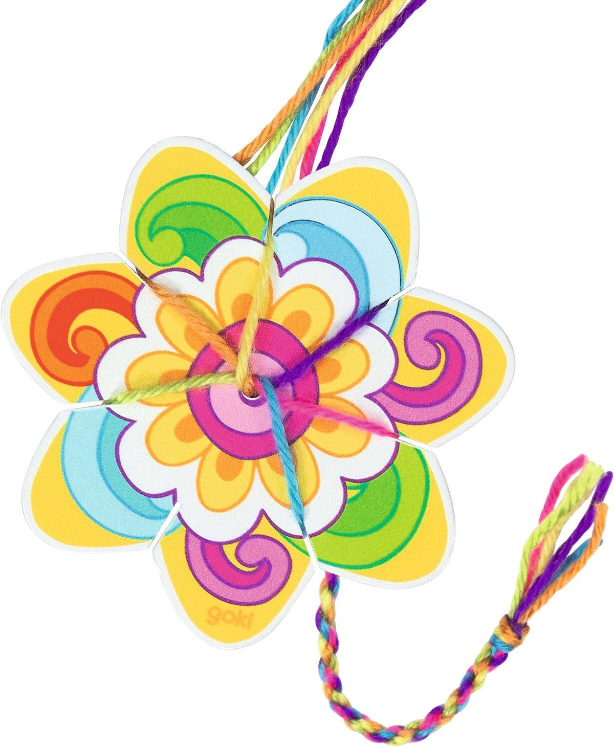 Strickschmetterling und Strickblume aus Holz und Wolle – Detailansicht