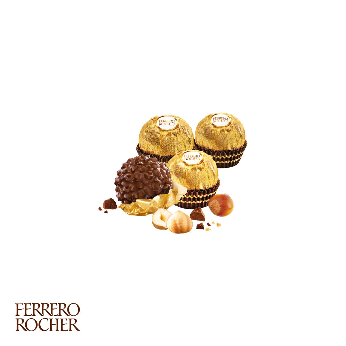 Geöffnete Präsentbox mit zehn Ferrero Rocher Pralinen