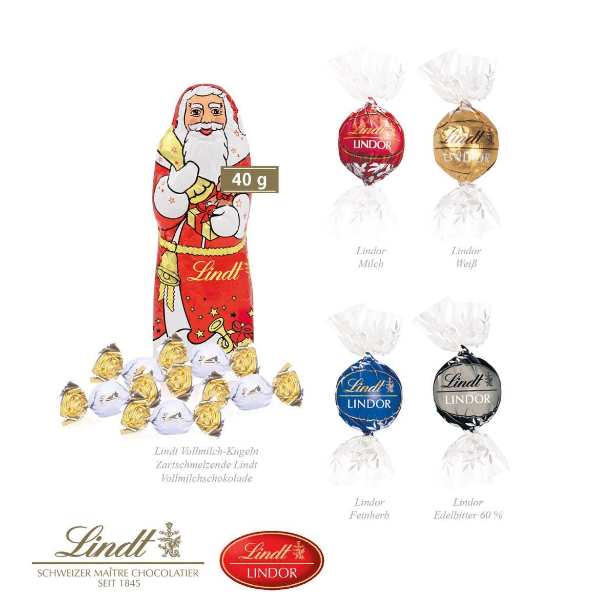 Präsentbox Weihnachten mit Lindt Weihnachtsmann, Pralinés und Kugeln