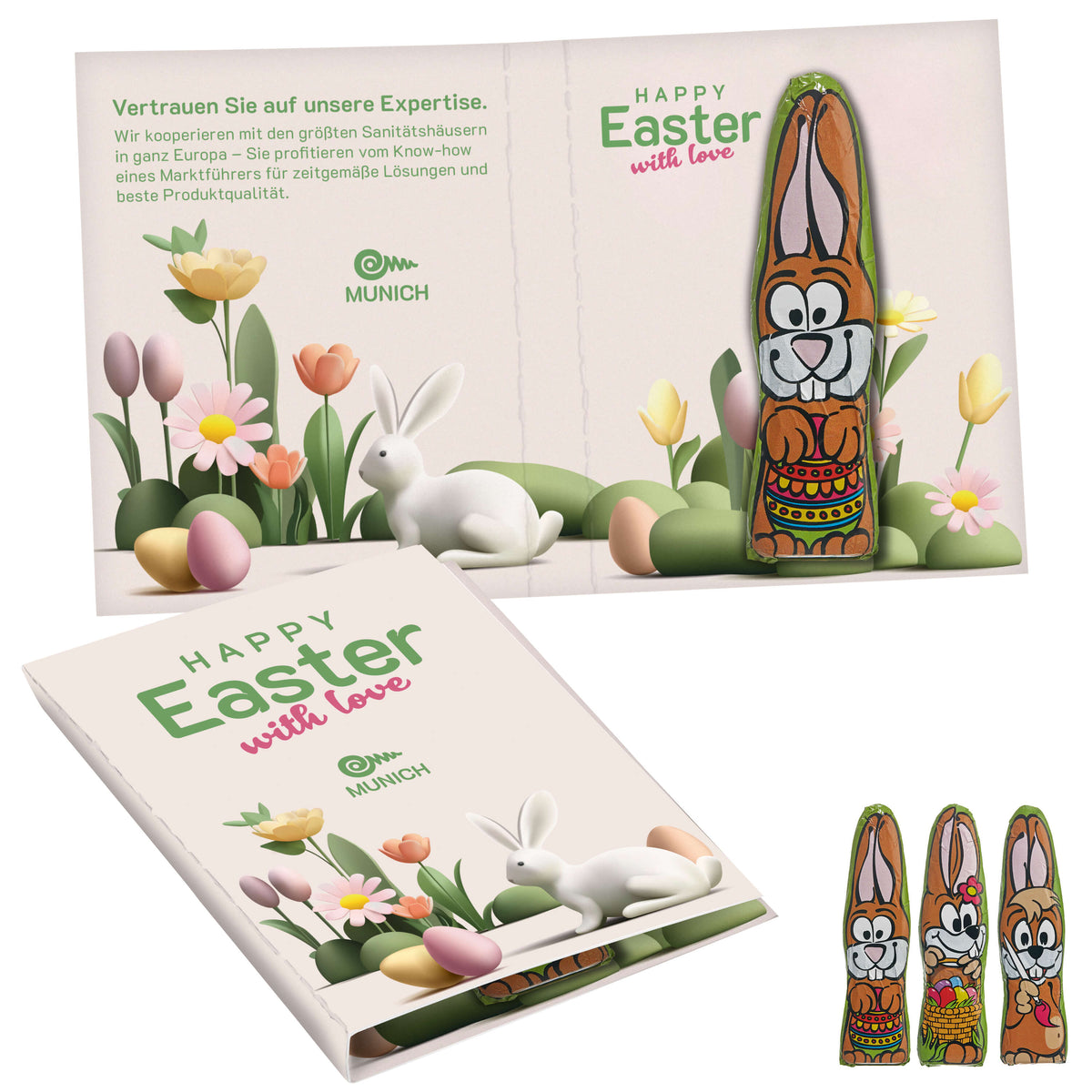 Süßes Briefchen mit Mini Schoko Osterhase oder Weihnachtsmann, 6 g