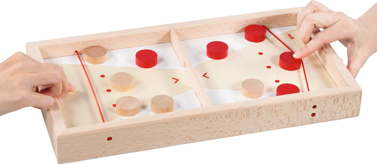 Super Puck Brettspiel 2 in 1 aus Holz mit roten Scheiben – Ansicht
