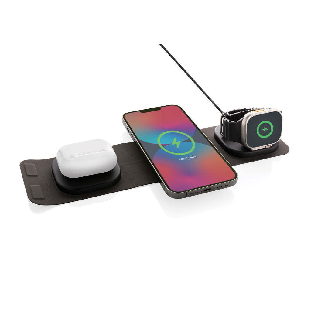 Swiss Peak 15W 3-in 1 Wireless-Reise-Charger aus RCS Plastik