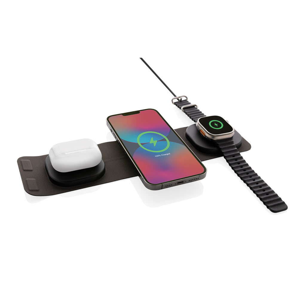 Swiss Peak 15W 3-in 1 Wireless-Reise-Charger aus RCS Plastik