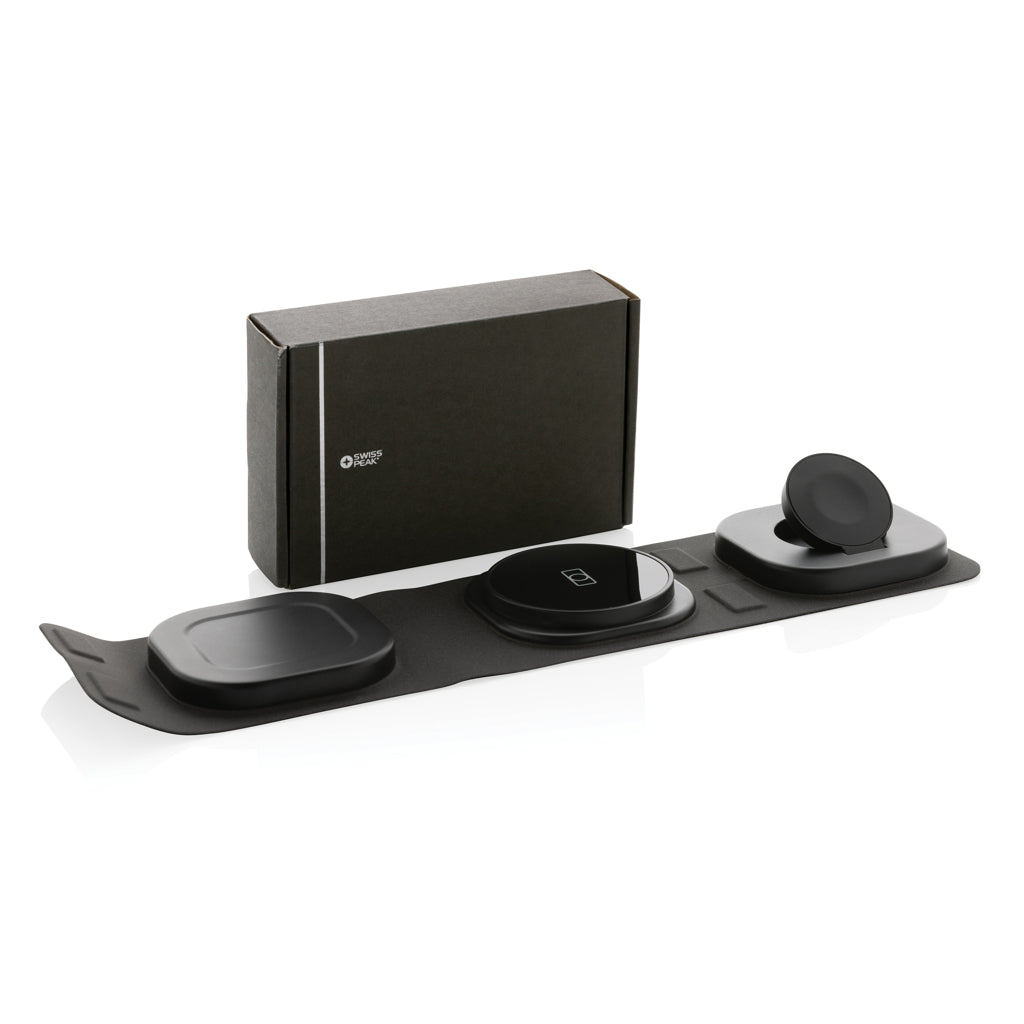 Swiss Peak 15W 3-in 1 Wireless-Reise-Charger aus RCS Plastik