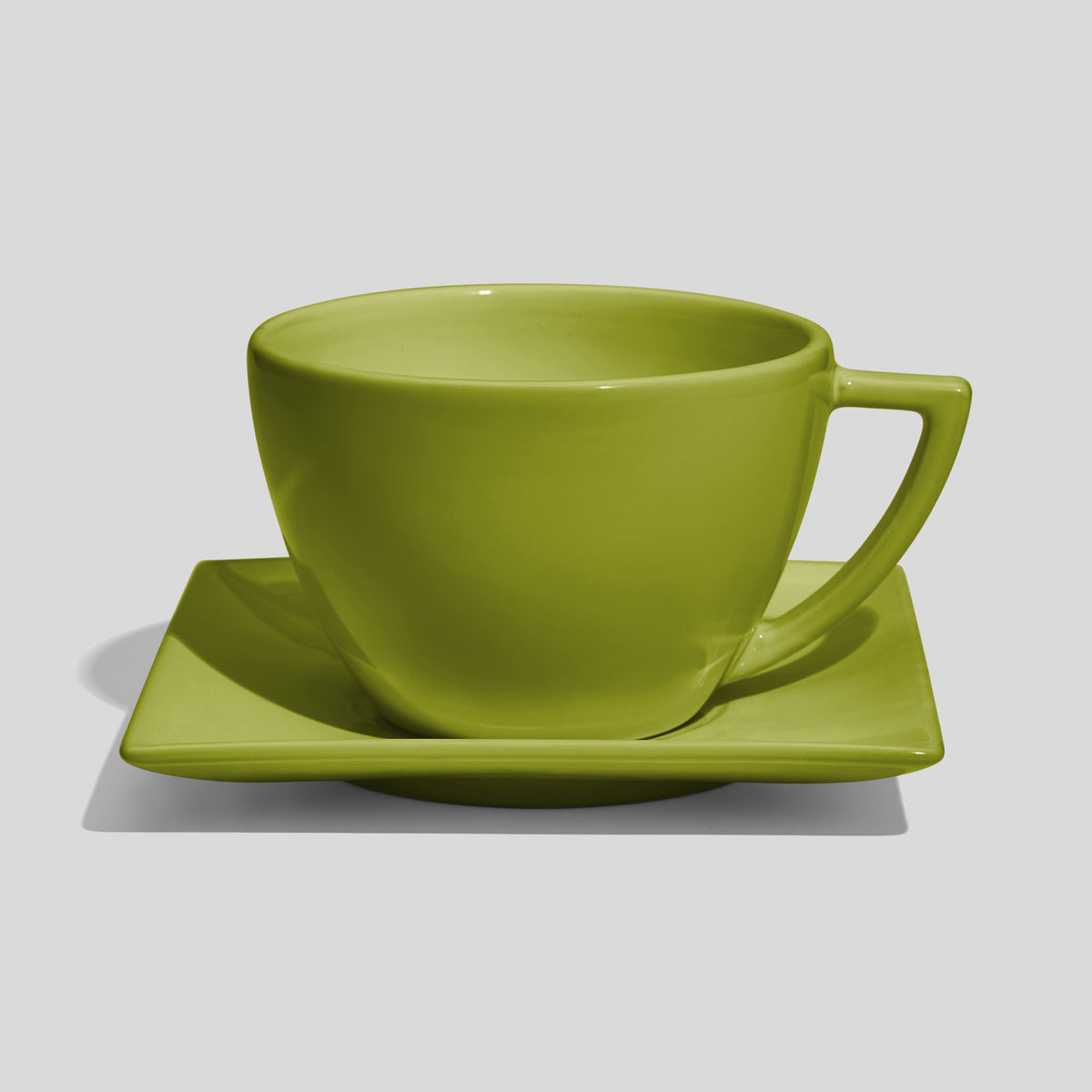Tasse mit Dreiecksgriff und eckiger Untertasse 520 ml – Limettengrün