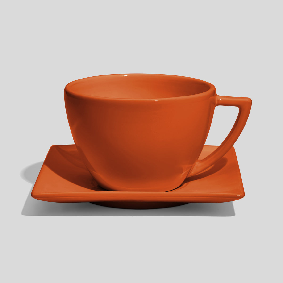 Tasse mit Dreiecksgriff und eckiger Untertasse 520 ml – Orange