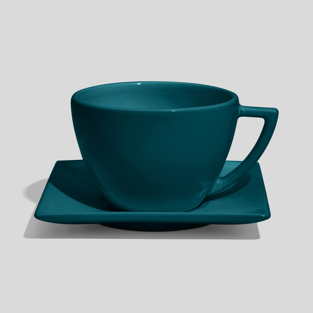 Tasse mit Dreiecksgriff und eckiger Untertasse 520 ml – Petrol