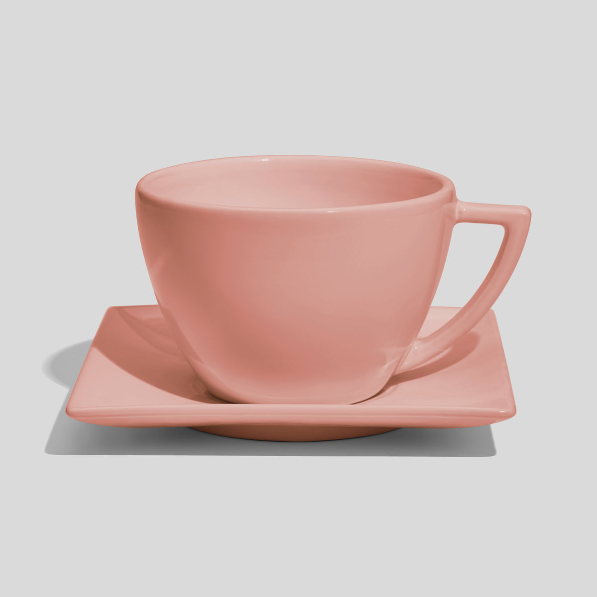 Tasse mit Dreiecksgriff und eckiger Untertasse 520 ml – Rosa
