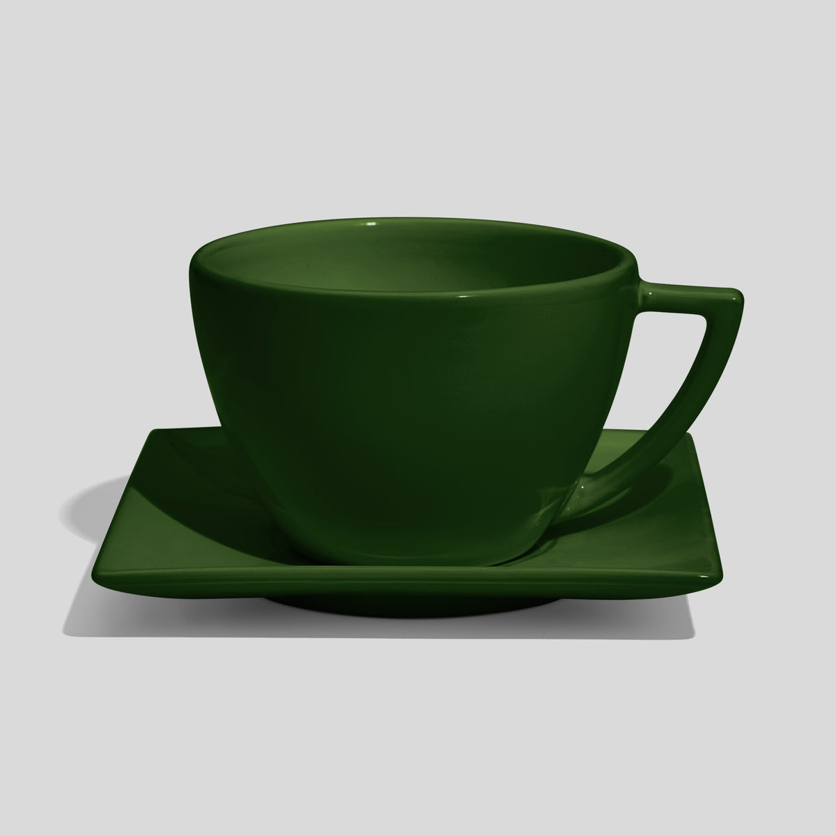 Tasse mit Dreiecksgriff und eckiger Untertasse 520 ml – Tannengrün