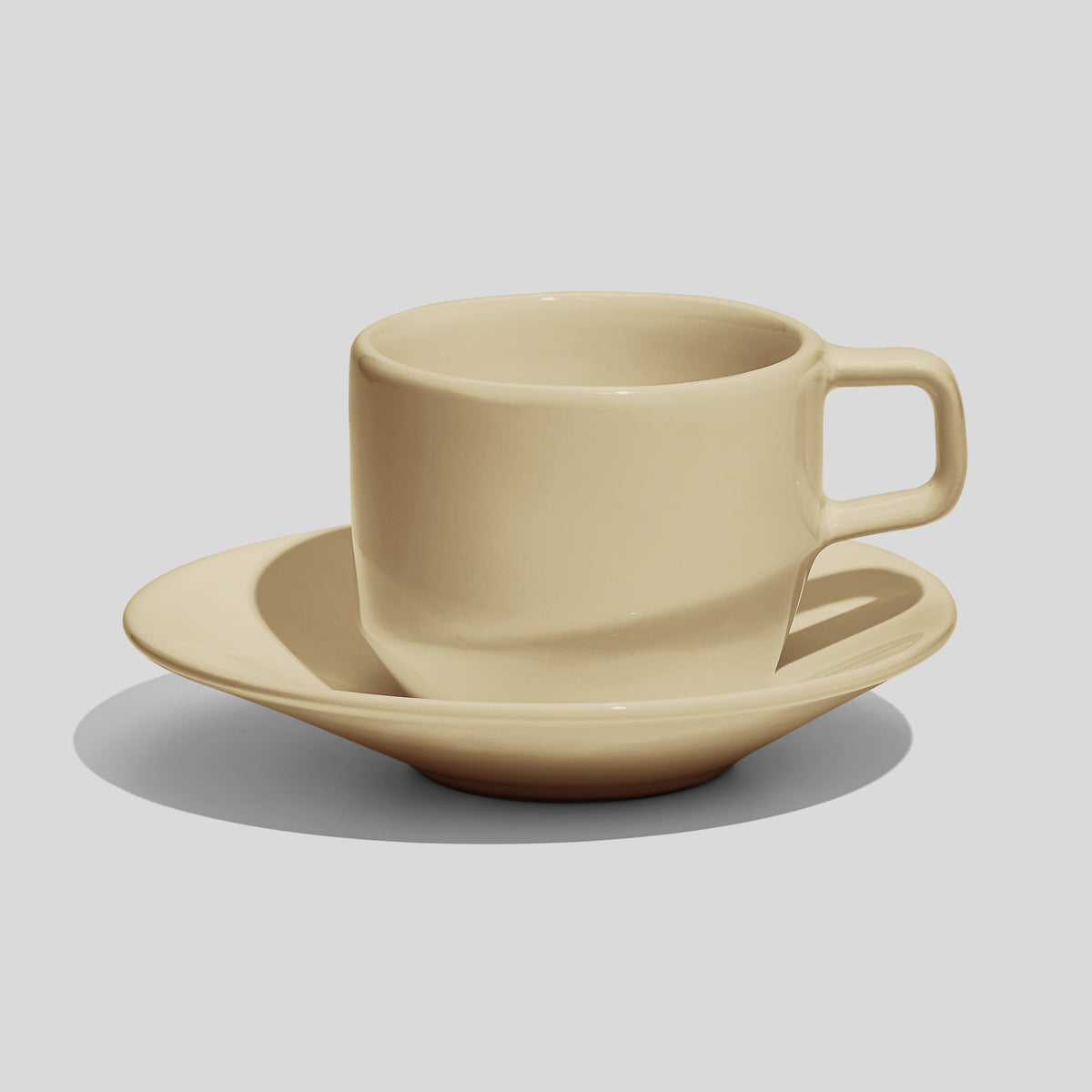 Tasse mit eckigem Henkel und Untertasse 200 ml – Beige