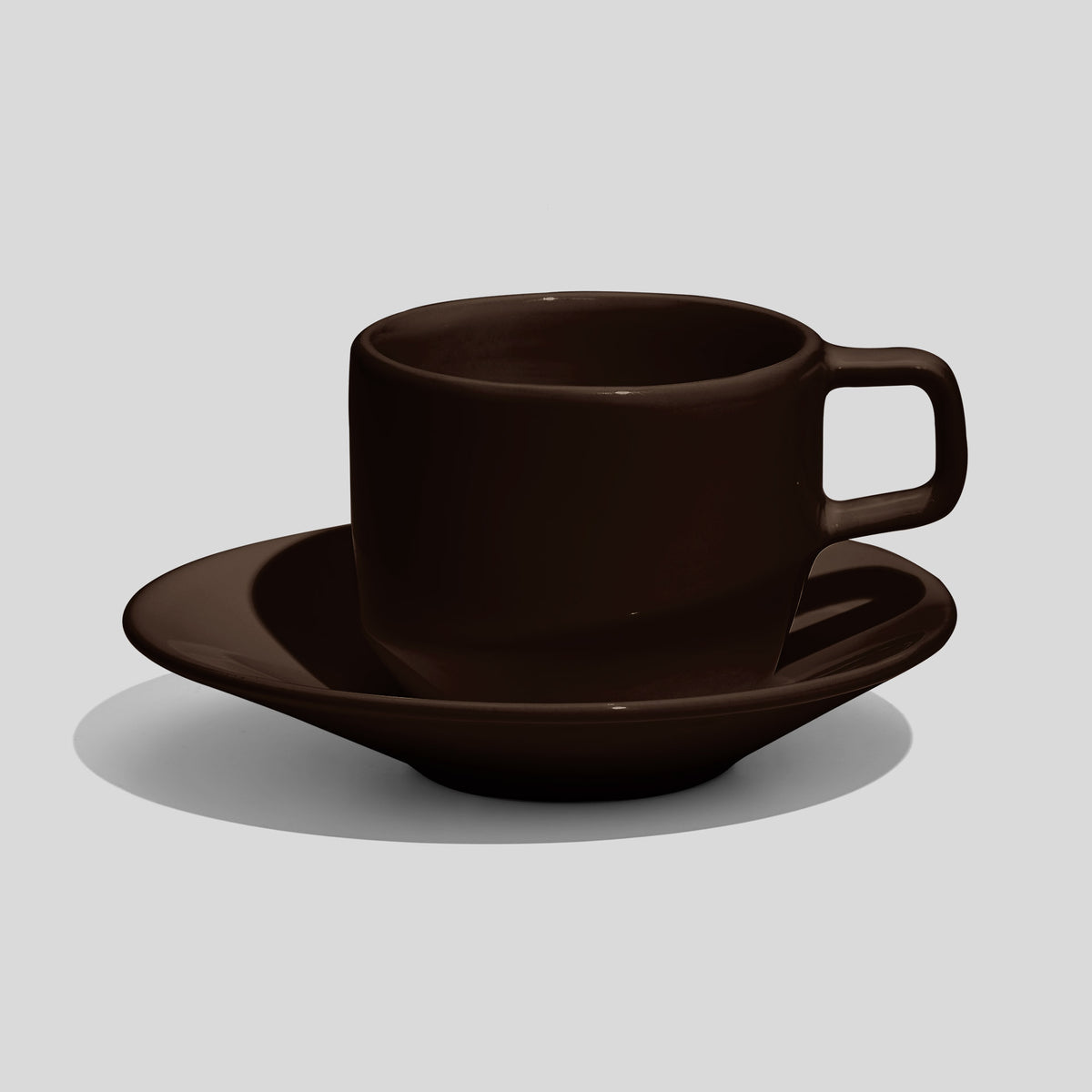 Tasse mit eckigem Henkel und Untertasse 200 ml – Dunkelbraun
