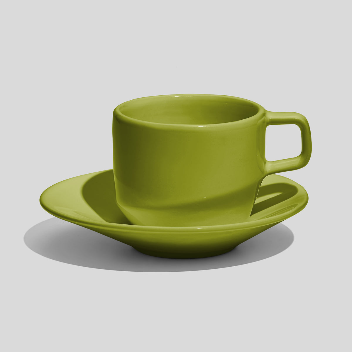 Tasse mit eckigem Henkel und Untertasse 200 ml – Limettengrün