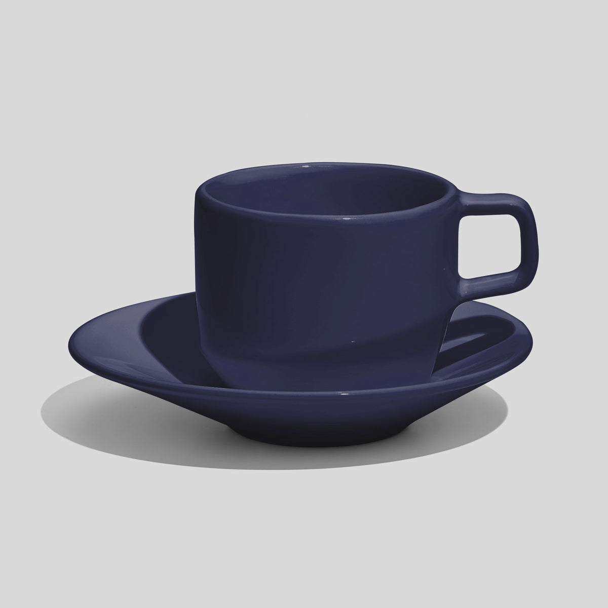 Tasse mit eckigem Henkel und Untertasse 200 ml – Marineblau