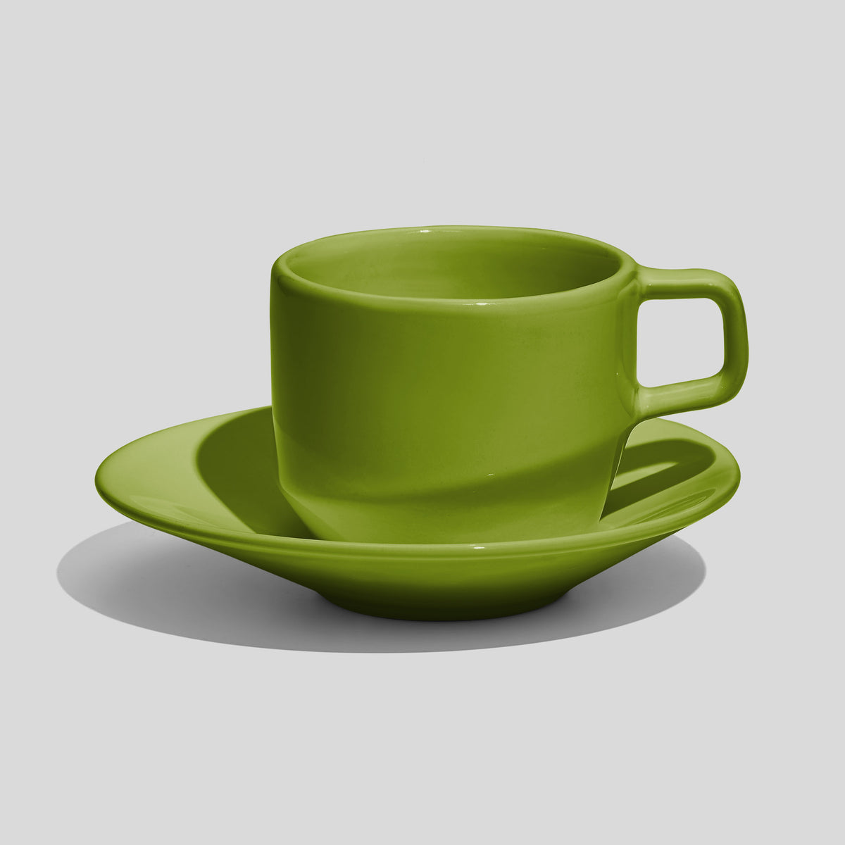 Tasse mit eckigem Henkel und Untertasse 200 ml – Olivgrün