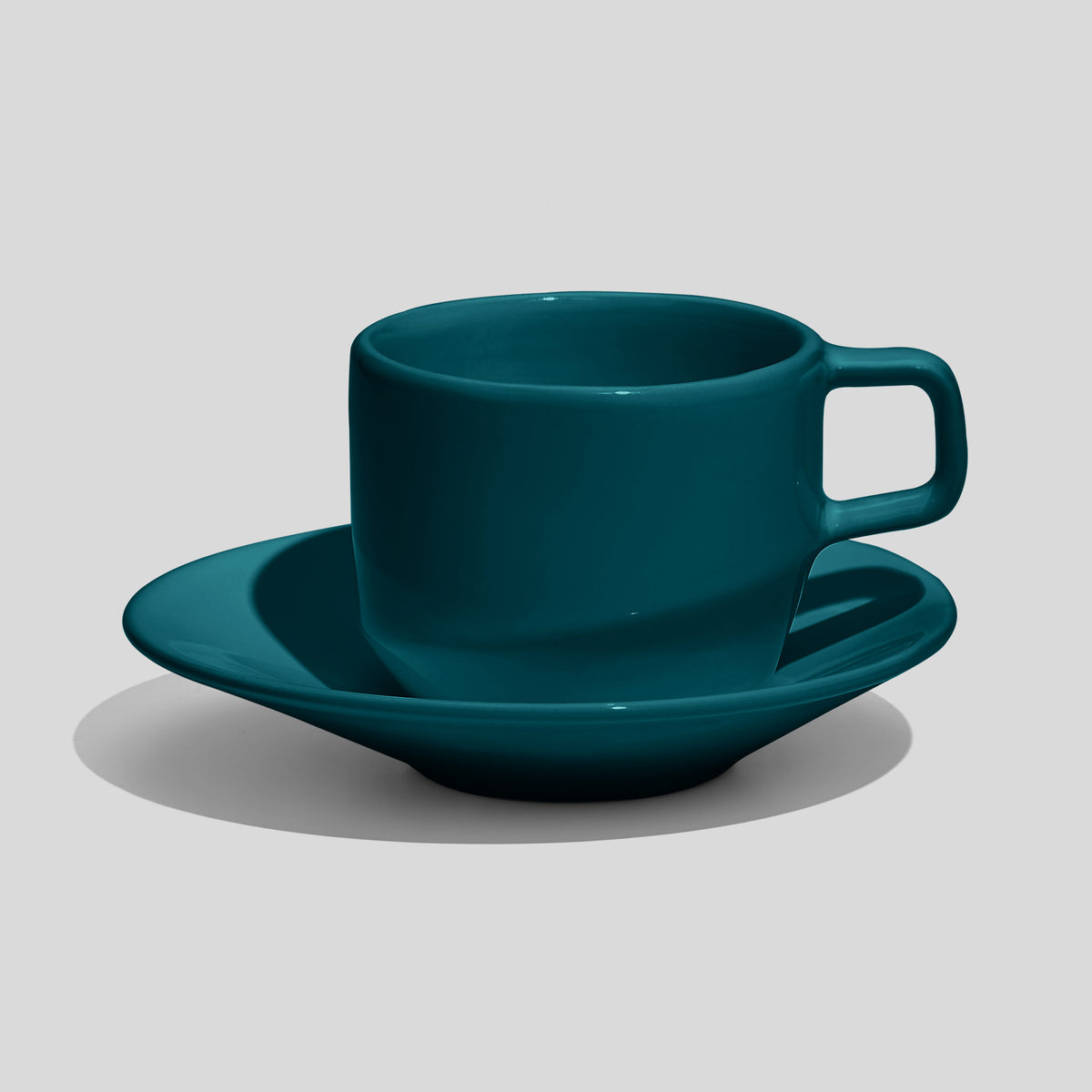 Tasse mit eckigem Henkel und Untertasse 200 ml – Petrol