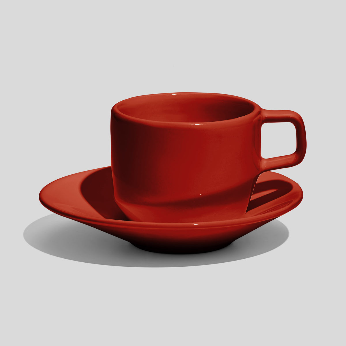 Tasse mit eckigem Henkel und Untertasse 200 ml – Rot