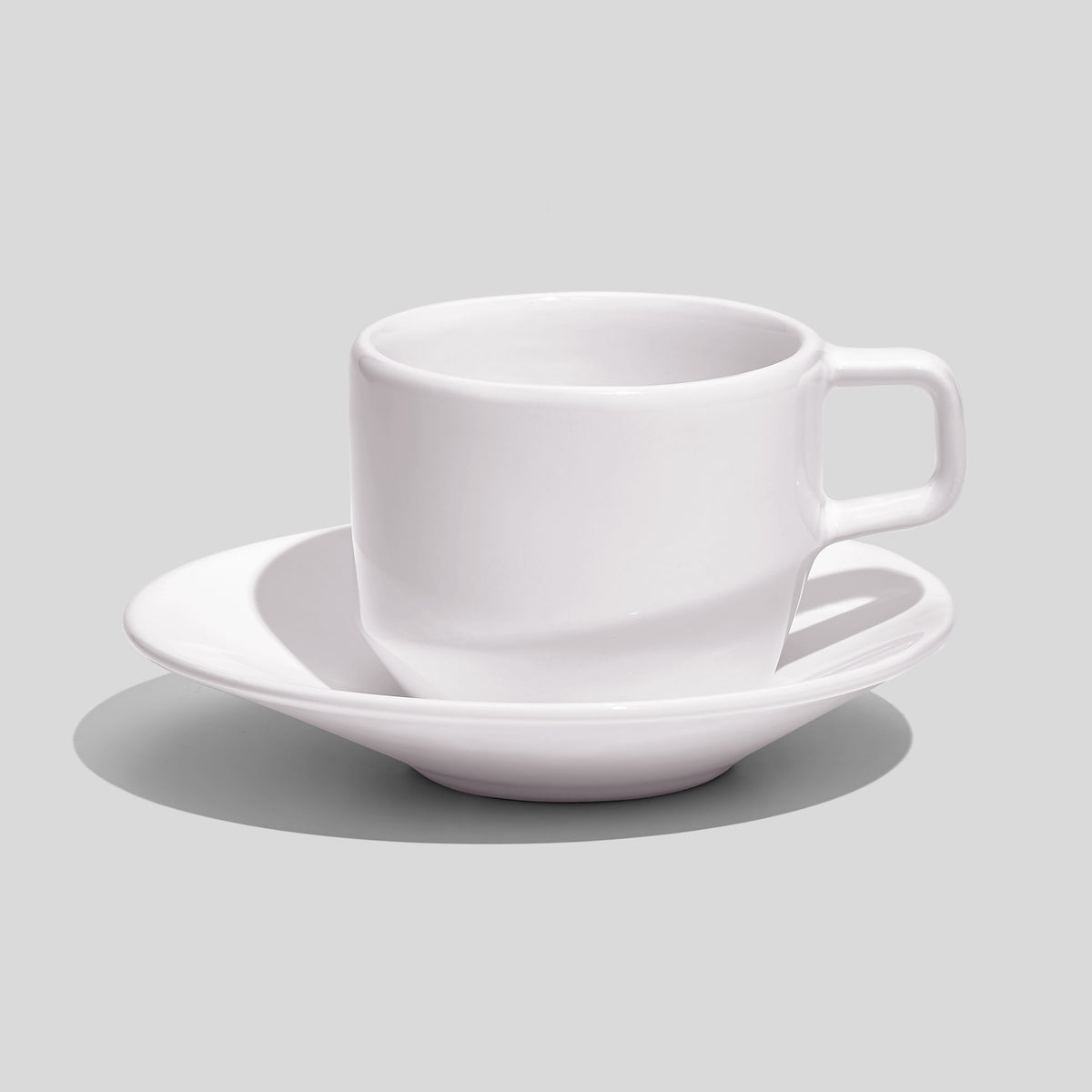 Tasse mit eckigem Henkel und Untertasse 200 ml – Weiß