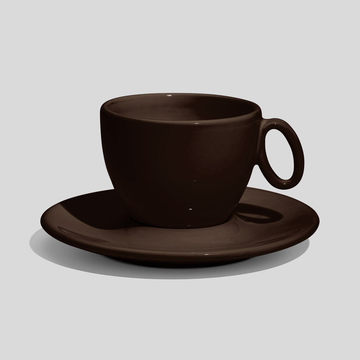 Tasse mit Untertasse 150 ml und ovalem Ringhenkel – Dunkelbraun