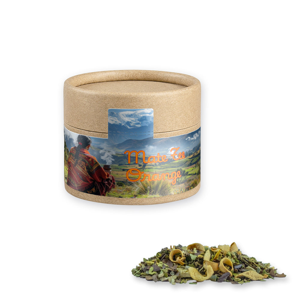 Tee in der kleinen Kraftpapierdose – Matetee Orange, ca. 16 g