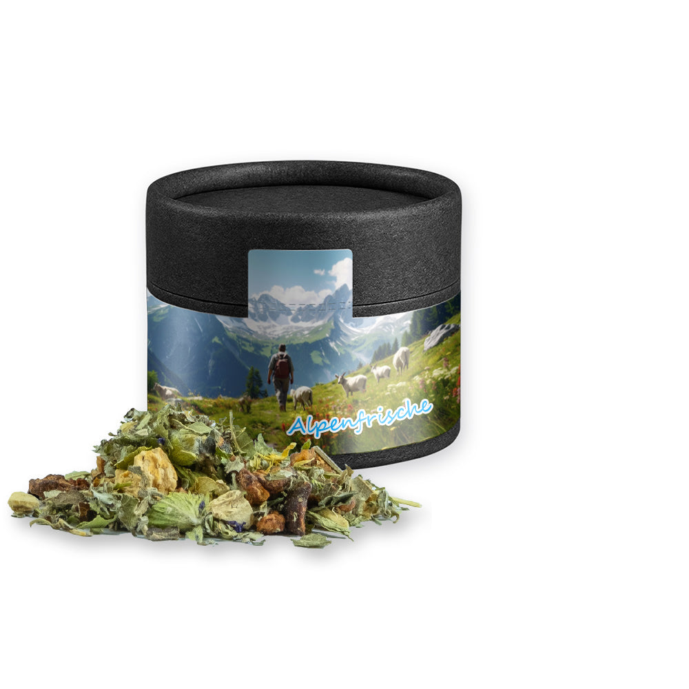 Tee in der schwarzen Mini Dose – Kräutertee Bergtee & Zitrus, ca. 15 g