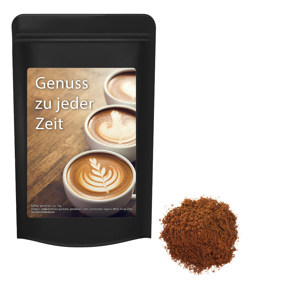Tee und Kaffee im schwarzen Standbeutel Midi – Kaffee, gemahlen, ca. 70 g