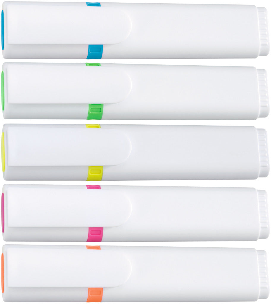 Textmarker mit farbigem Clip und Zierring – alle Farben