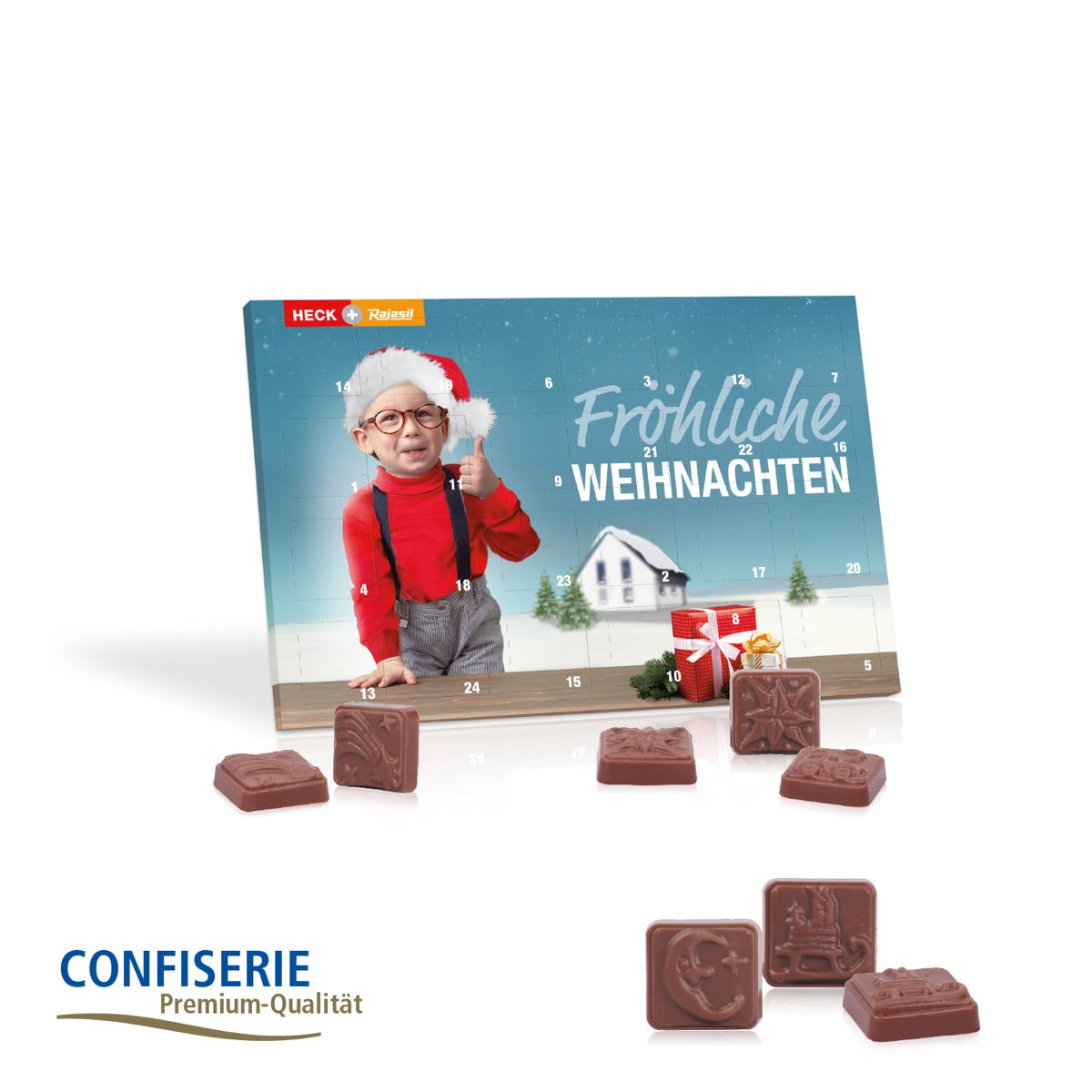 Tisch Adventskalender im Querformat mit vollflächigem Werbedruck