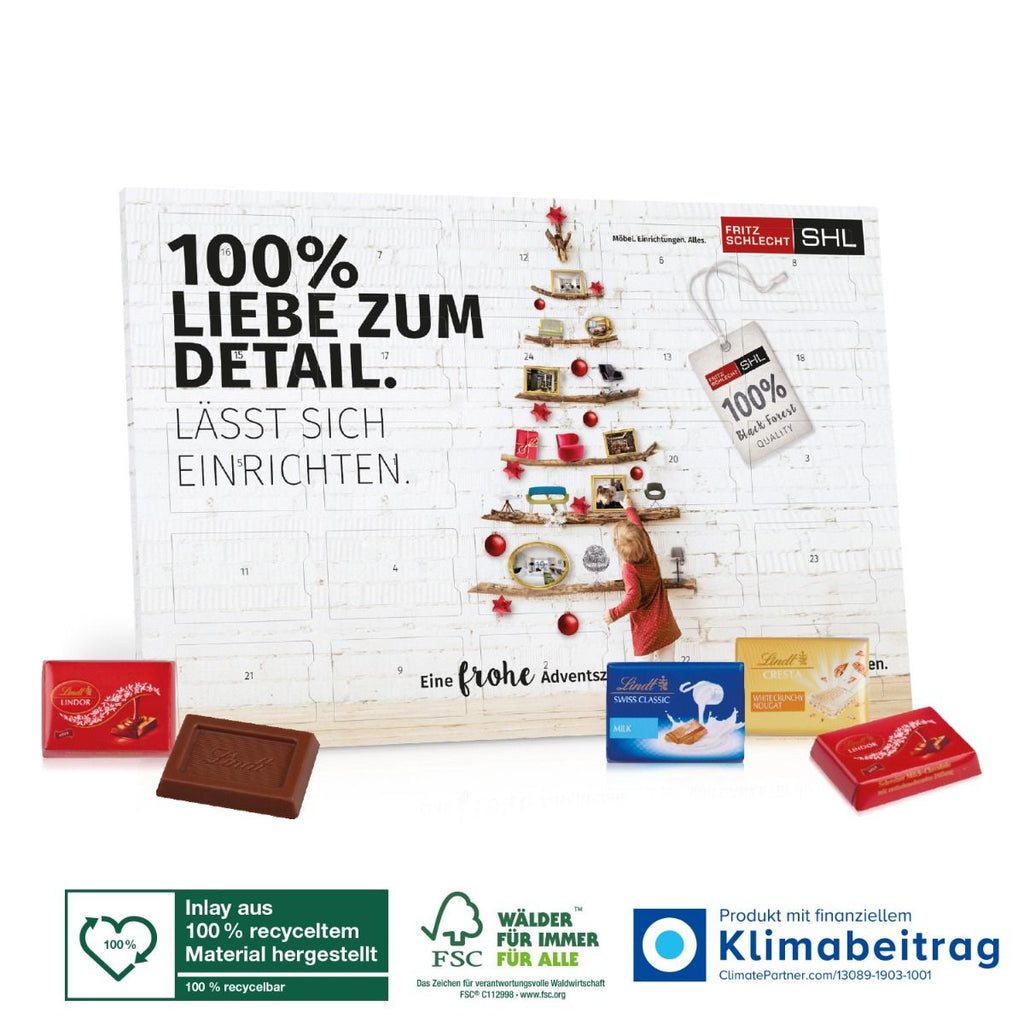 Adventskalender mit Lindt Schokolade individuell bedrucken lassen.