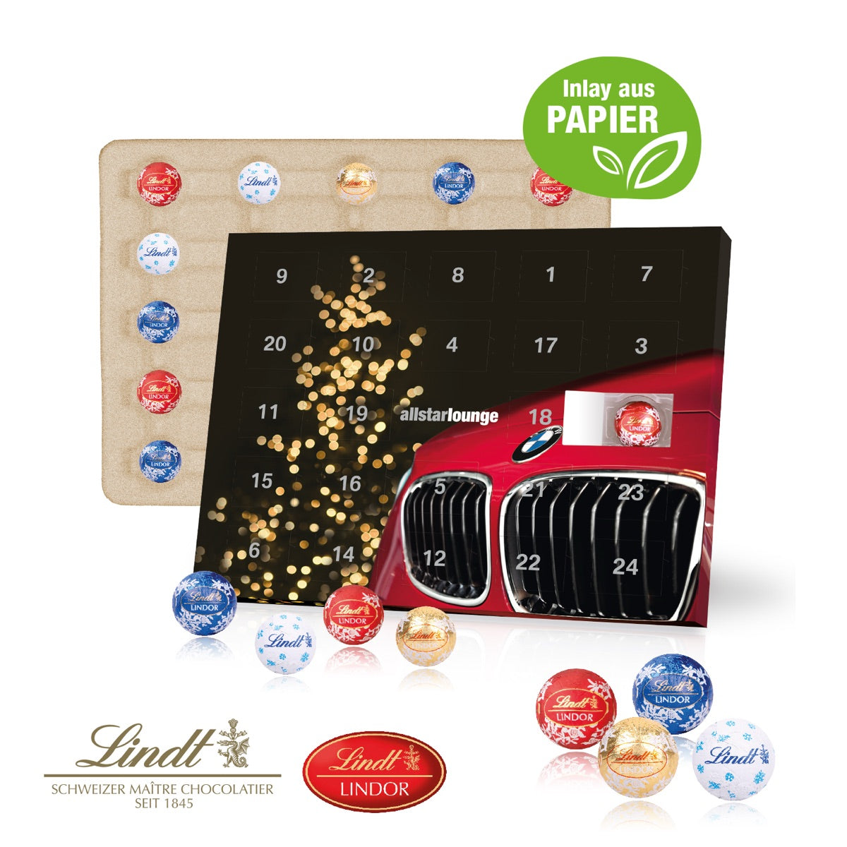 Individuell bedruckter Tisch Adventskalender im Querformat mit Aufsteller
