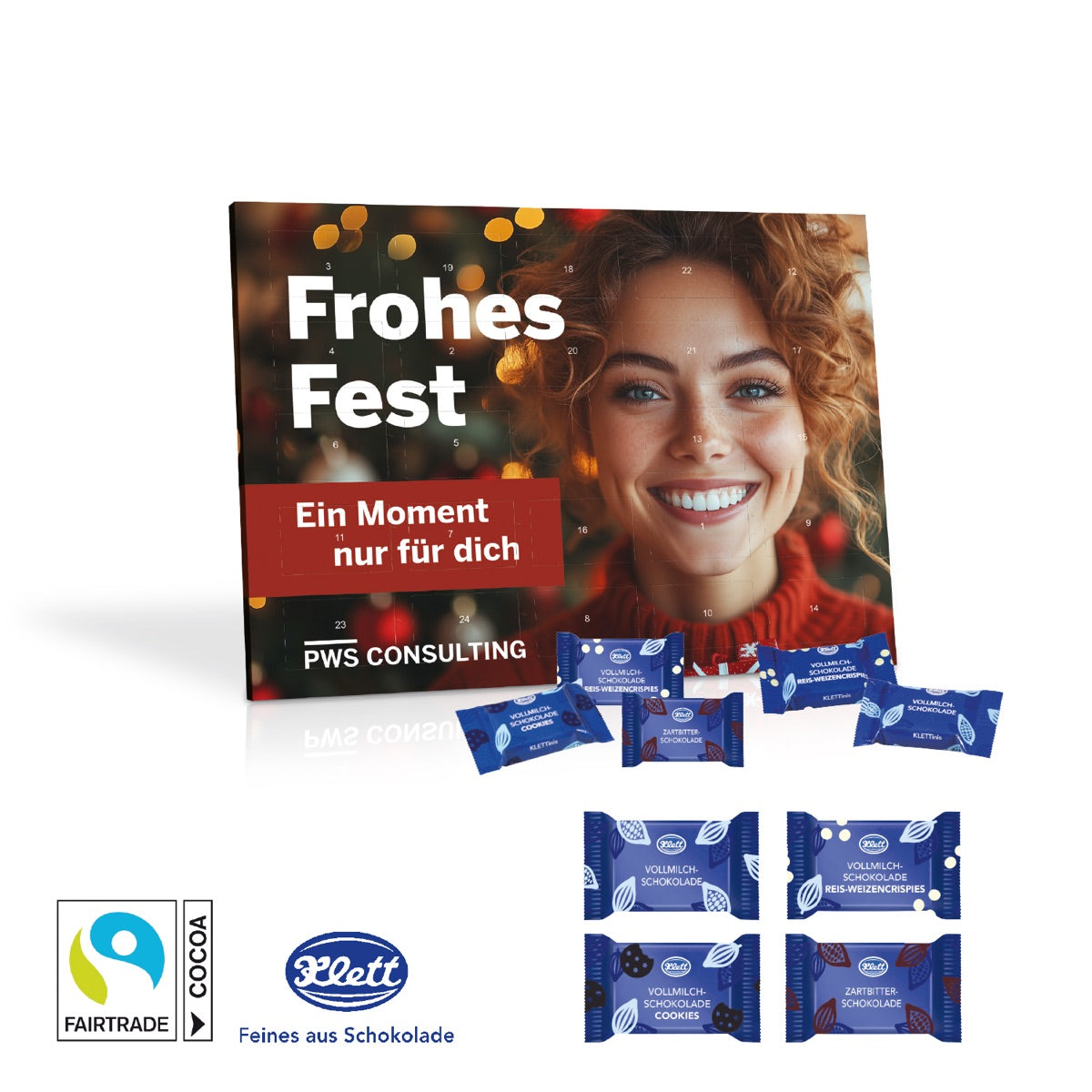 Flacher Tisch Adventskalender im Querformat mit individuellem Werbemotiv