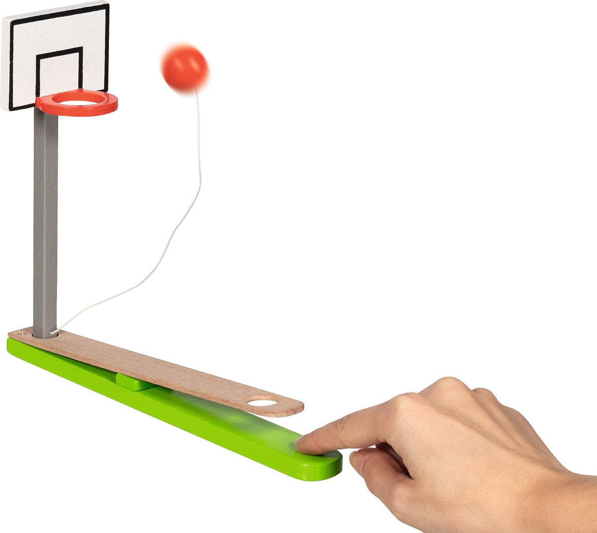 Tischbasketball aus Holz mit Korb, Brett und Kugel – weitere Ansicht