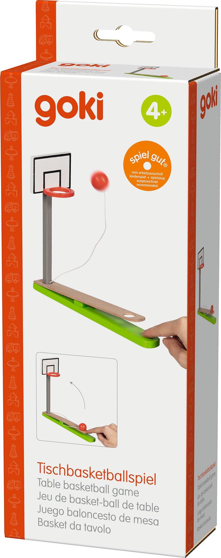 Tischbasketball aus Holz mit Korb, Brett und Kugel – Verpackung