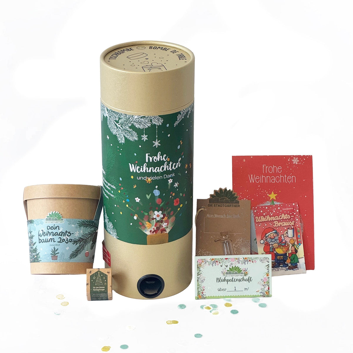 Tischbombe Weihnachten mit Praline, Anzuchtset und Logo – Ansicht