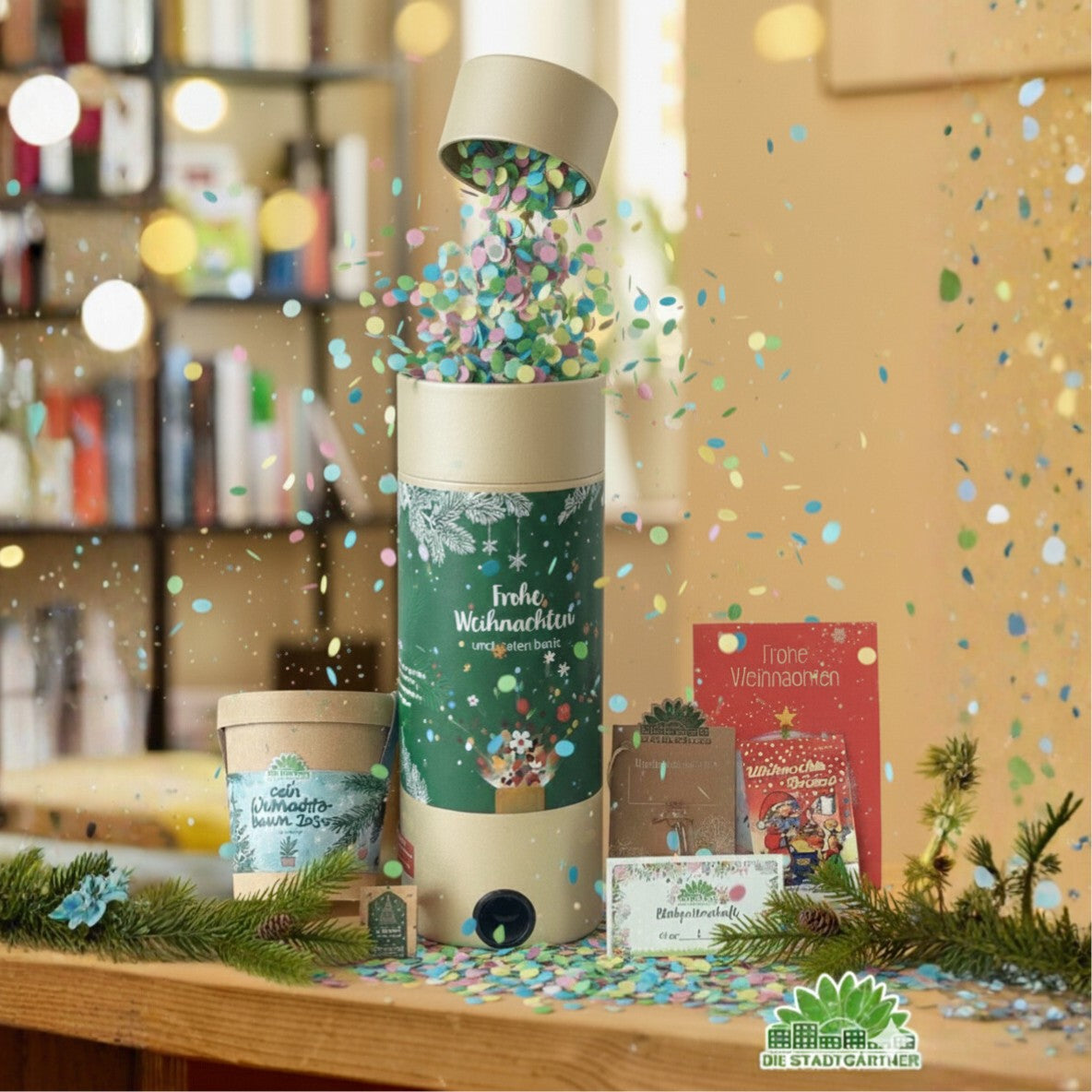 Tischbombe Weihnachten mit Praline, Anzuchtset und Logo – Detail