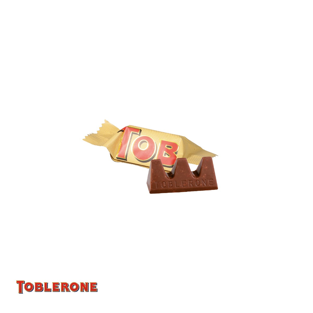 Geöffnete Kartonage mit drei Toblerone Minis nebeneinander
